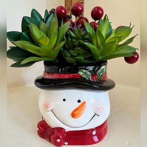 Snowman Mug With Faux Succulents